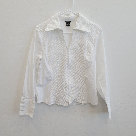 💕 Barrie Pace White Long Sleeves Zipper Down Blouse Top Women's Large Petite - Picture 2 of 6